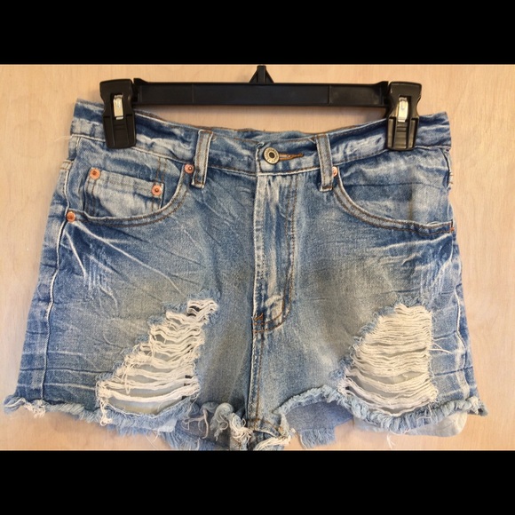 Signature8 High Waisted Distressed Denim Shorts - Picture 1 of 4